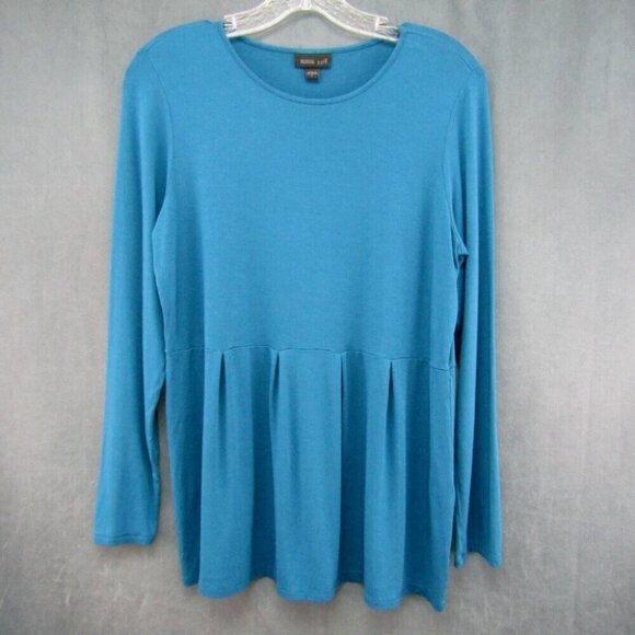 J Jill Wearever Collection Blue Long Sleeve Pleated Drop Waist Top Size S - Picture 8 of 8